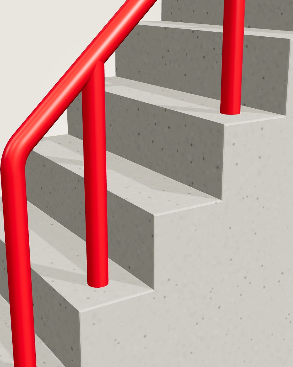 Nahaufnahme: die Betonstufen der steilen Edition mit Geländerpfosten